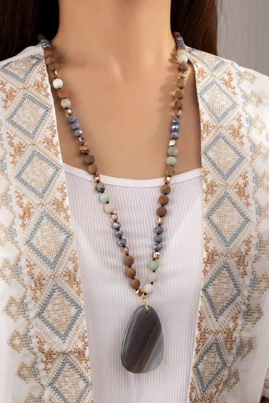 Semi precious bead and pendant necklace