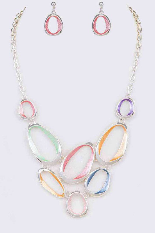 Mix Color Enamel Ring Statement Necklace Set