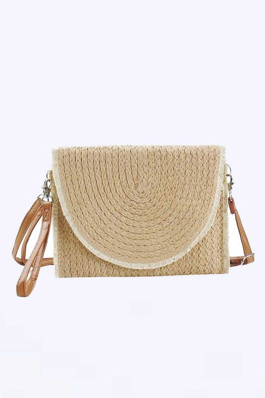 Solid Color Straw Convertible Swing Clutch Bag