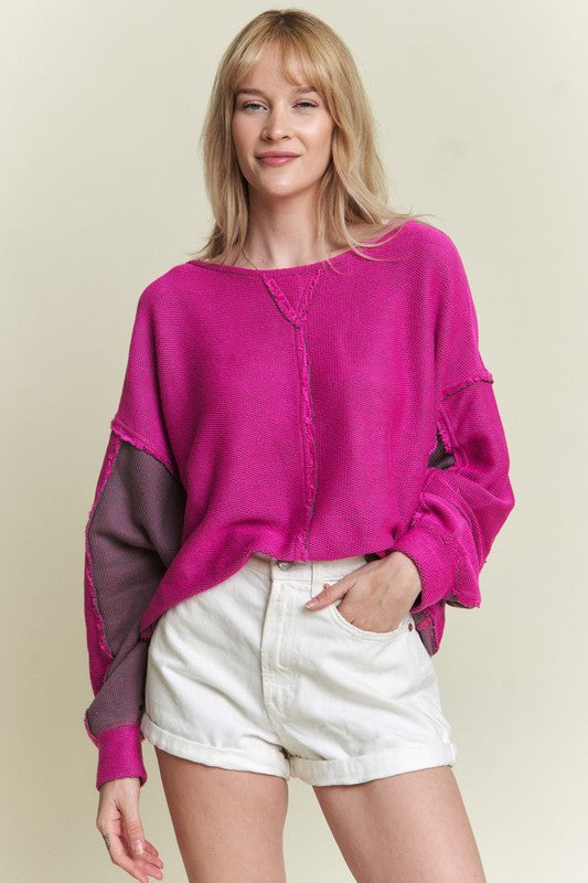 Long Dolman Sleeve Round Neck Casual Knit Sweater