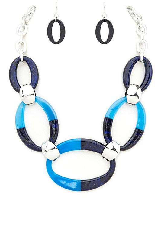 Mix Tone Resin Link Statement Necklace Set