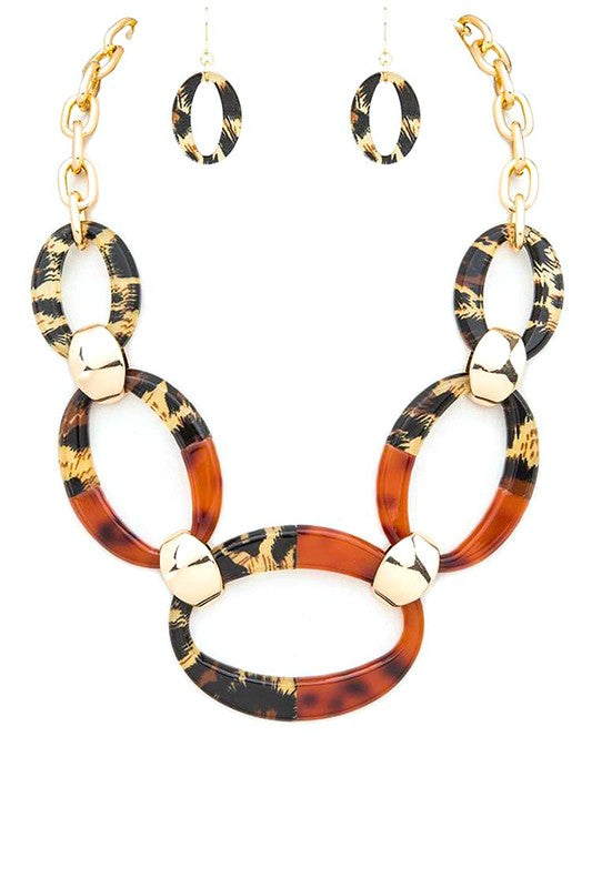 Mix Tone Resin Link Statement Necklace Set